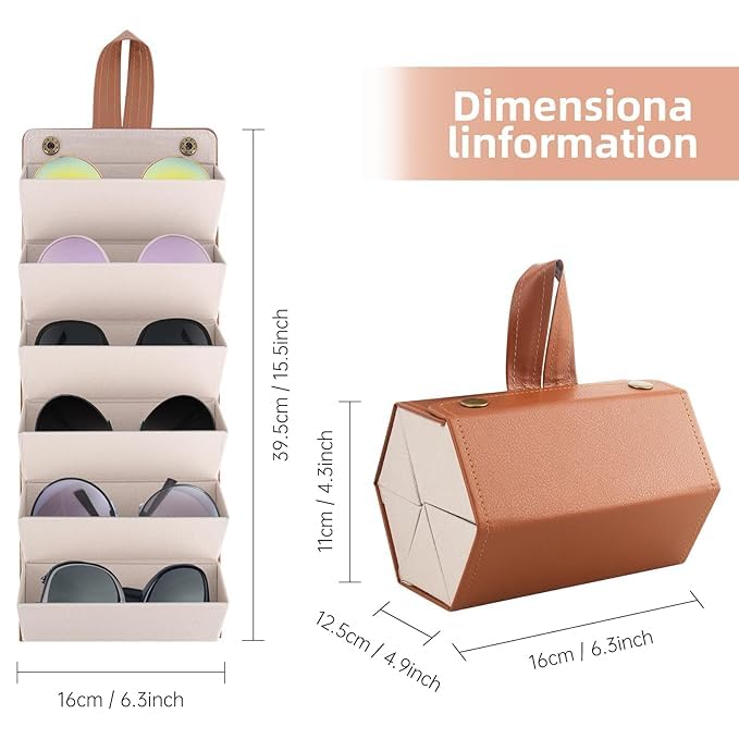 6 Slots Leather Sunglasses Organizer-Brown