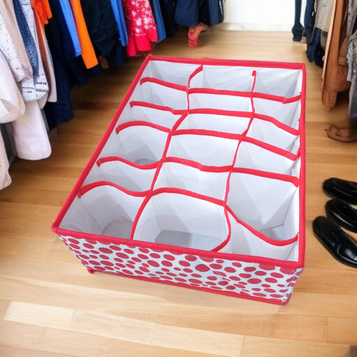 18 Pockets Socks Organizer(Red Polka Dots)