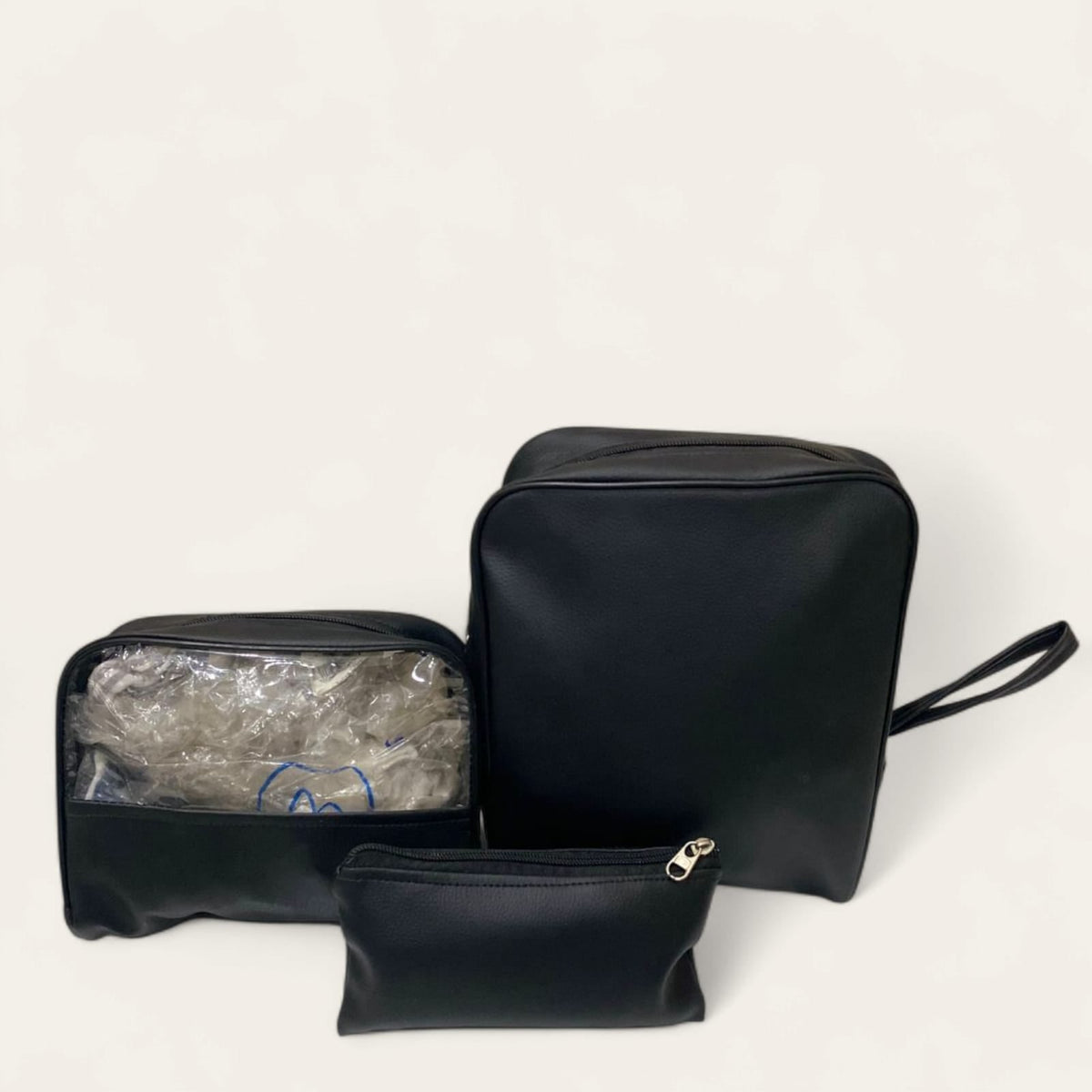 Set Of 3 Leather Travel Pouches