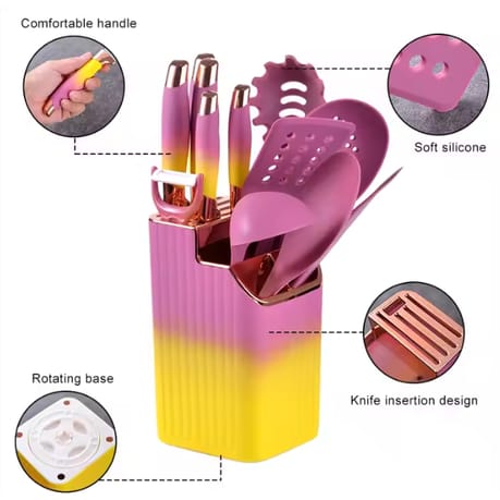 13-piece Kitchen Knife and Utensils Set(Purple&Yellow)
