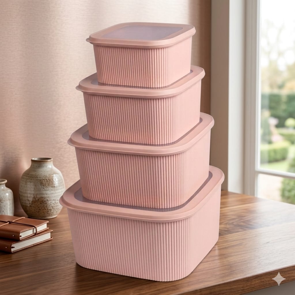 4-Piece Kitchen Storage Box Set-Pink