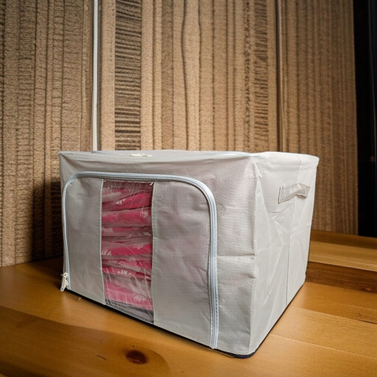 Foldable Clothes Storage Box (55L)-Light Grey