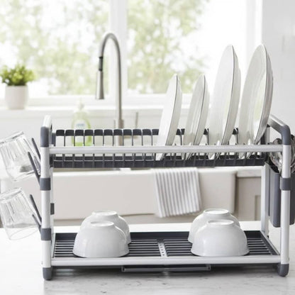 2-Tier Aluminium Dish Drying Rack-Silver
