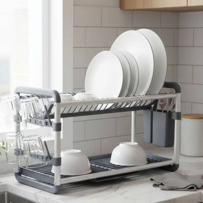 2-Tier Aluminium Dish Drying Rack-Silver