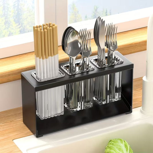 Acrylic Cutlery Holder With Metal Stand-Black