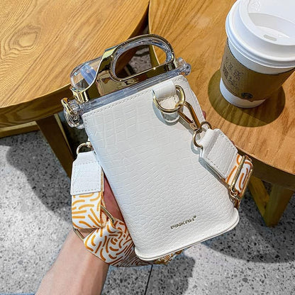 Elegant Water Bottle with Pouch-White