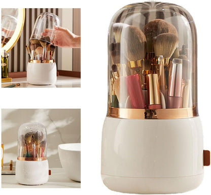 360°Rotating Base Makeup Brush Holder with Lid-Pink