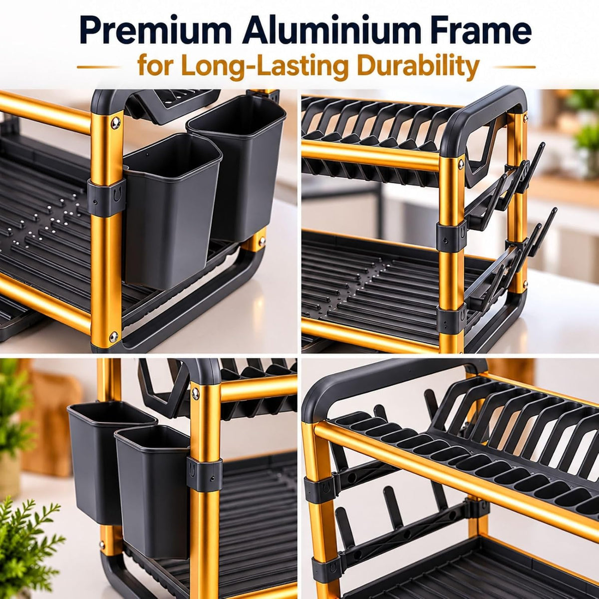 2-Tier Aluminium Dish Drying Rack-Golden