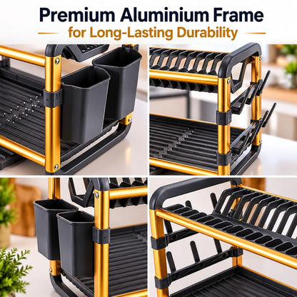 2-Tier Aluminium Dish Drying Rack-Golden