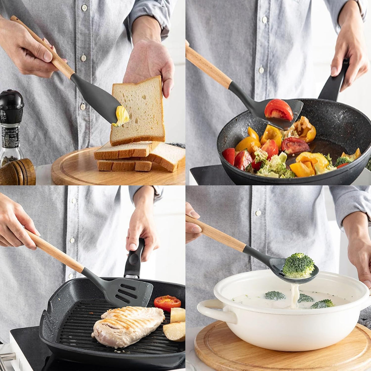 12 pcs Non-Stick Cooking Kitchen Utensils Small-Dark Grey