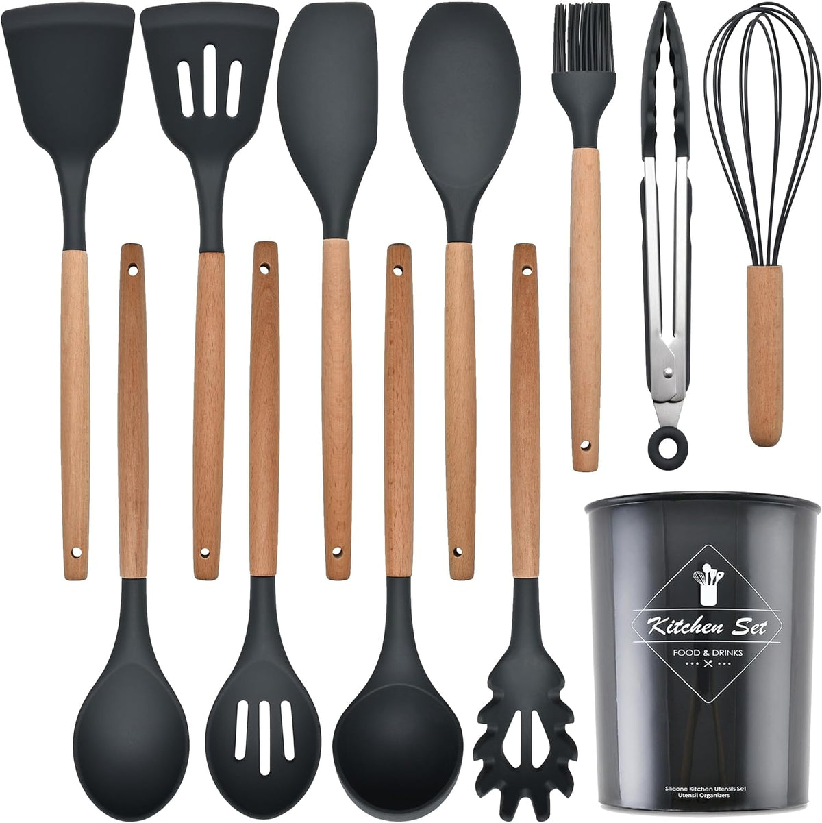 12 pcs Non-Stick Cooking Kitchen Utensils Small-Dark Grey