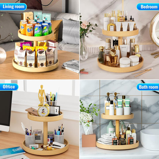 2 Tier Revolving Bamboo Organizer