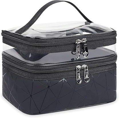 Double Layer Cosmetic Pouch-Black