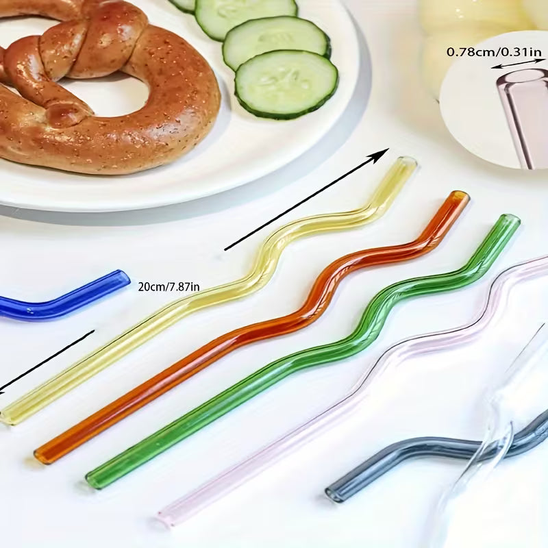 5 Pcs Wavy Glass Straw Set