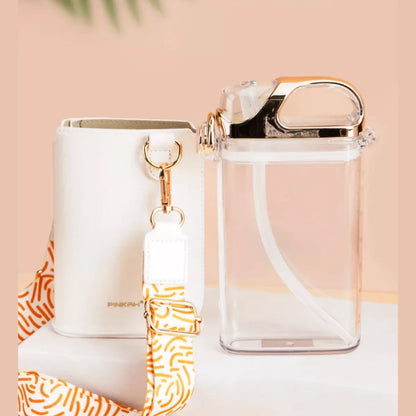 Elegant Water Bottle with Pouch-White