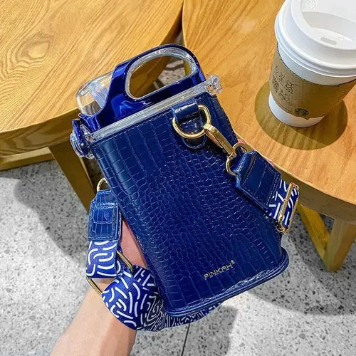 Elegant Water Bottle with Pouch-Blue