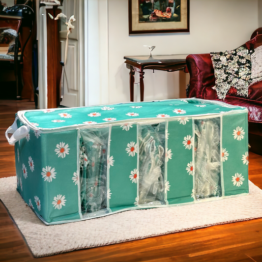 3 Compartment Bag-Green Flower Printed