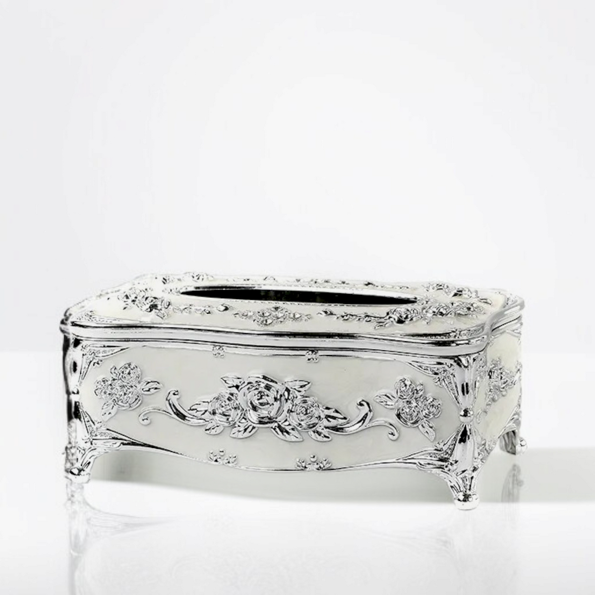 European Style Tissue Paper Box Case-White Silver