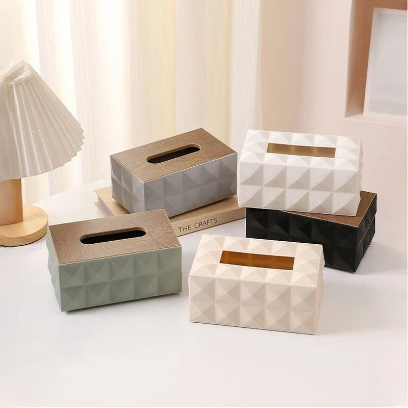 Modern Tissue Box with Wooden Lid