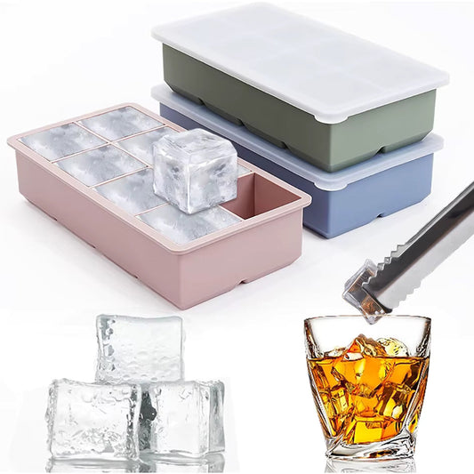 Big Size 8 Grid Silicone Ice Cube Tray (With Lid)