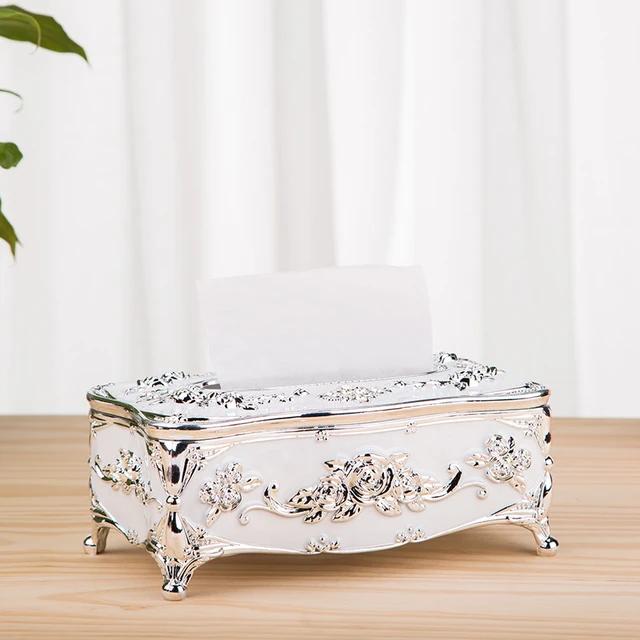 European Style Tissue Paper Box Case-White Silver