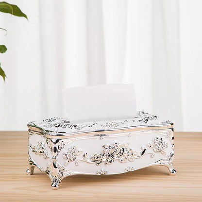 European Style Tissue Paper Box Case-White Silver