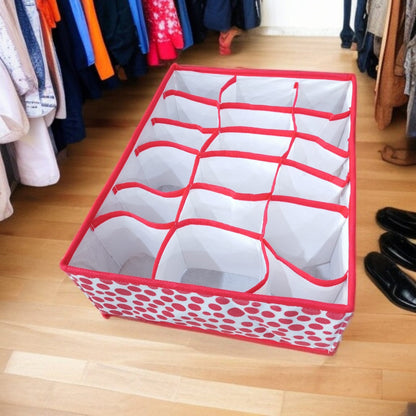 18 Pockets Socks Organizer(Red Polka Dots)