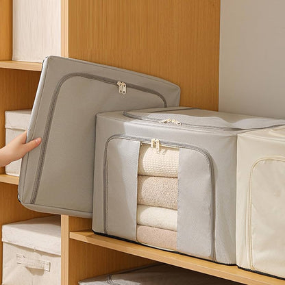 Foldable Clothes Storage Box (55L)-Light Grey