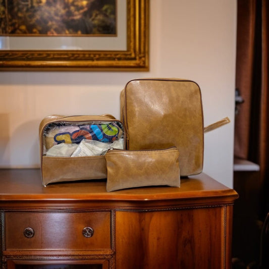 Set Of 3 Leather Travel Pouches