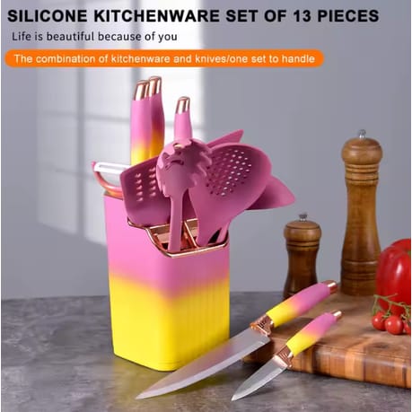 13-piece Kitchen Knife and Utensils Set(Purple&Yellow)