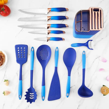 13-piece Kitchen Knife and Utensils Set(Blue)