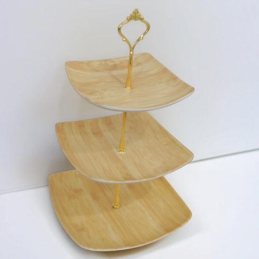 3 Tier Melamine Pastry Tray Square (Wooden Texture)