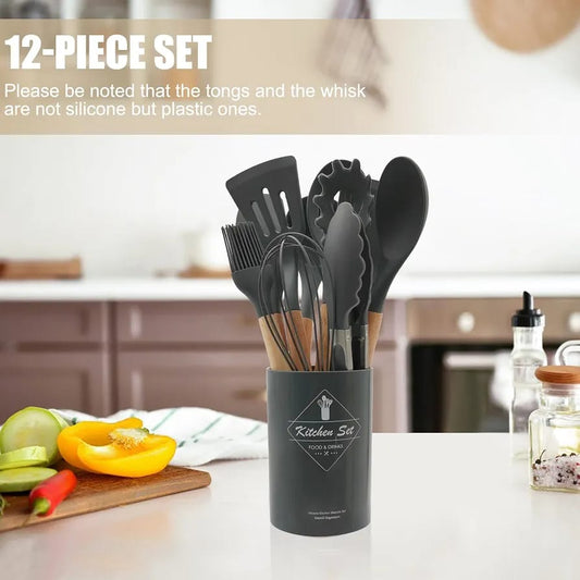 12 pcs Non-Stick Cooking Kitchen Utensils Small-Dark Grey