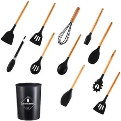 12 pcs Non-Stick Cooking Kitchen Utensils Small-Black