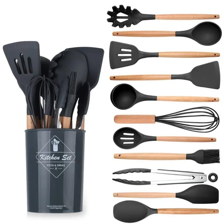 12 pcs Non-Stick Cooking Kitchen Utensils Small-Black
