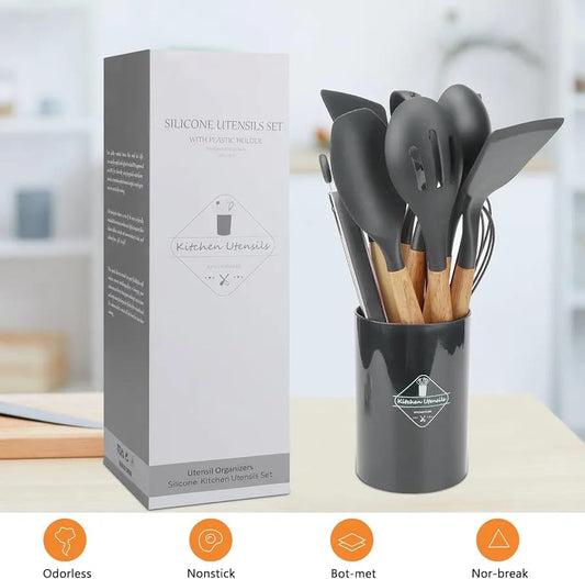 12 pcs Non-Stick Cooking Kitchen Utensils Small-Black