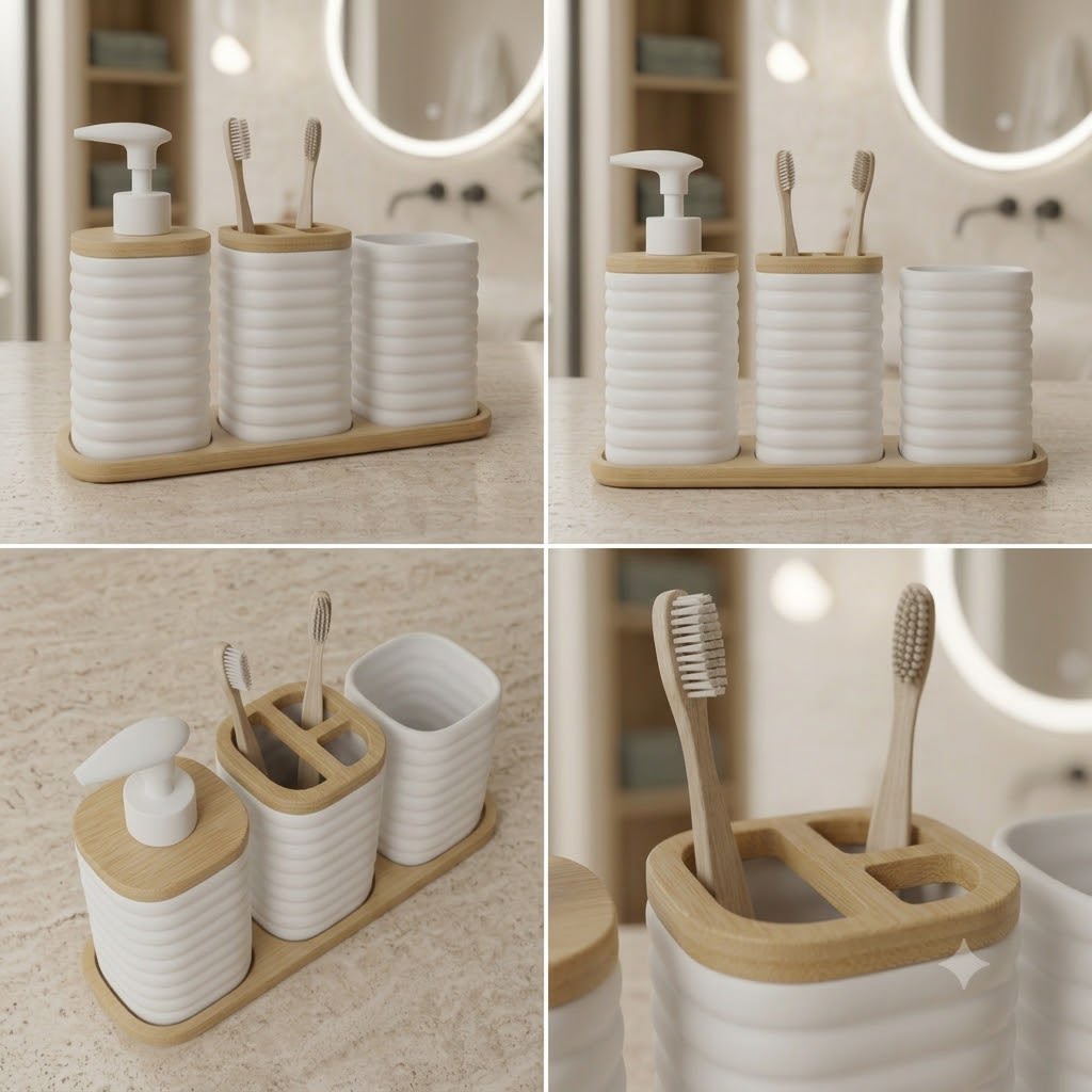3 Pcs Bathroom Set with Tray-White