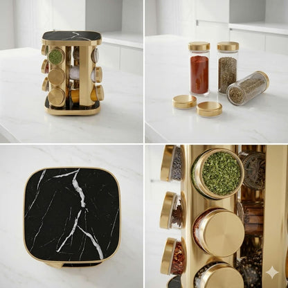 12in1 Revolving Glass Spice Jar Rack (Square)