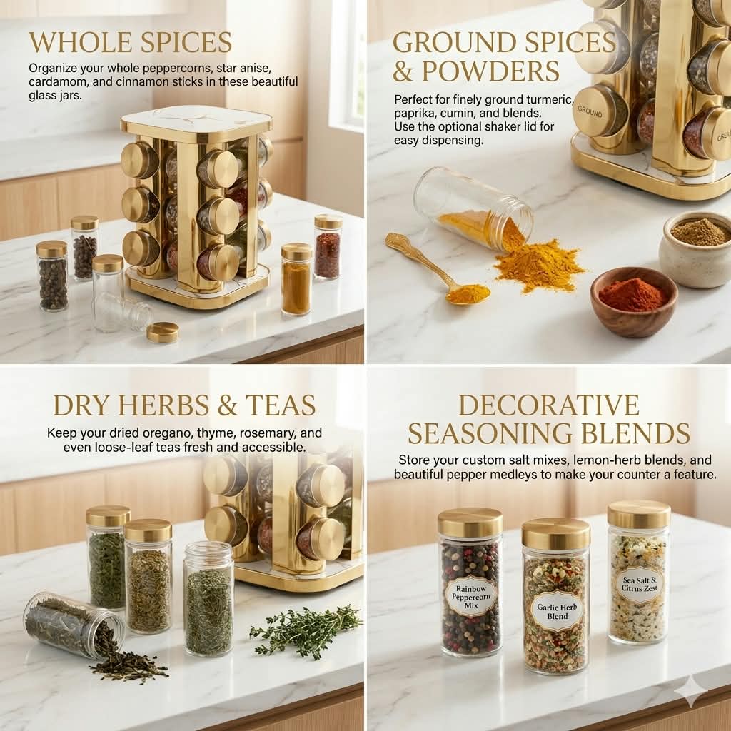 12in1 Revolving Glass Spice Jar Rack (Square)