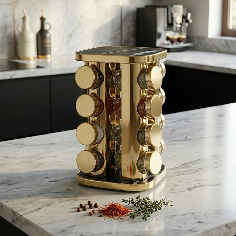 16in1 Revolving Glass Spice Jar Rack (Square)