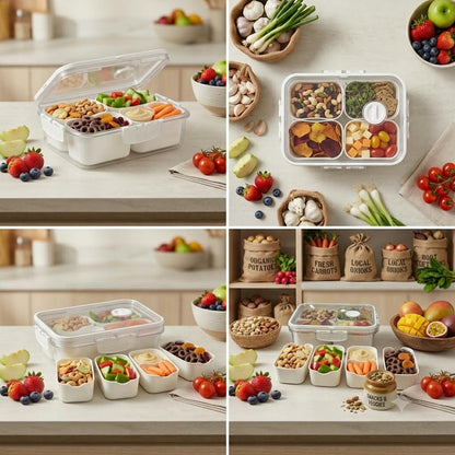 4 Compartment Rectangle Snack Storage Box