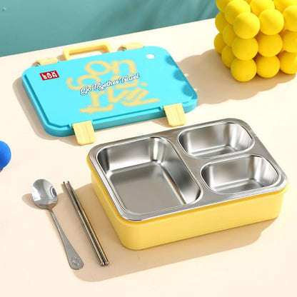 3 Grid Stainless Steel Lunch Box-Skyblue