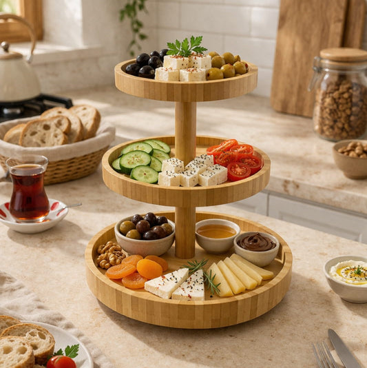 360-degree rotating 3 Tier Round Wooden Tray(Round)