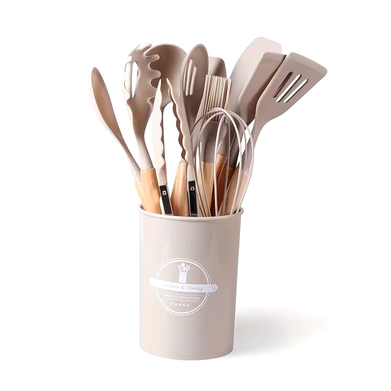 12 PCS Silicone Kitchenware Utensils Set (Light Grey)