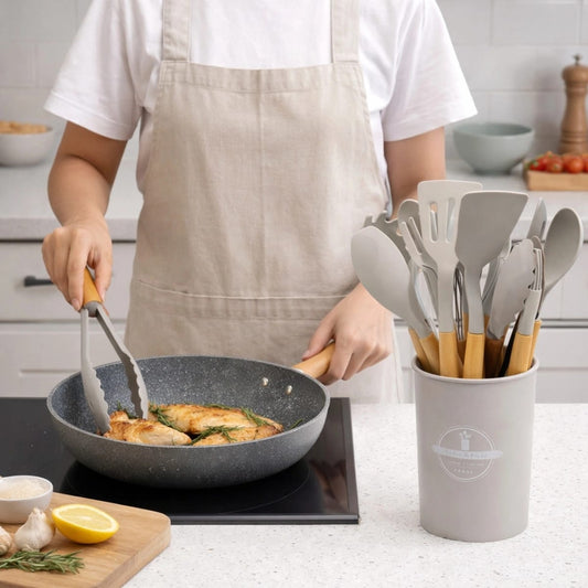 12 PCS Silicone Kitchenware Utensils Set (Light Grey)