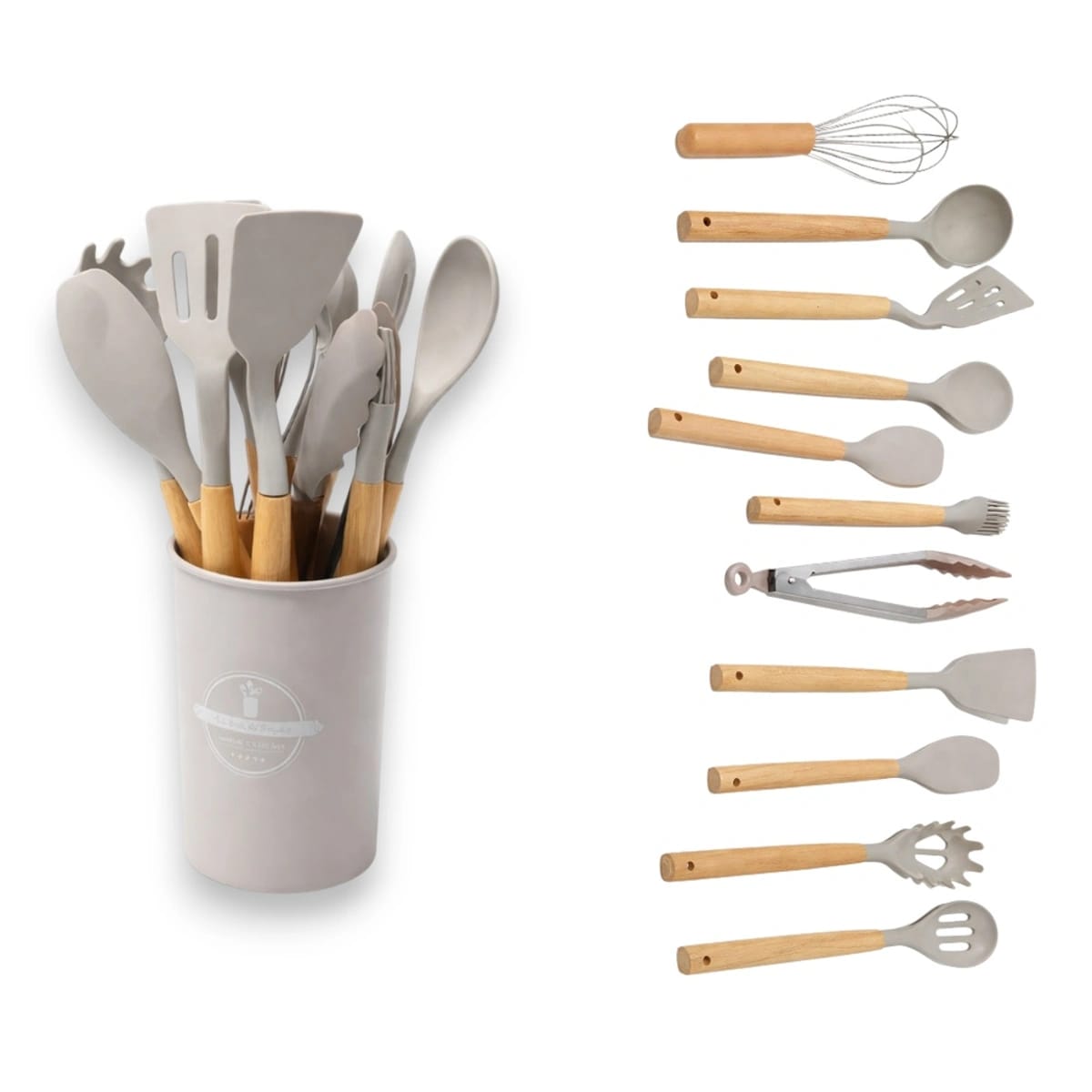 12 PCS Silicone Kitchenware Utensils Set (Light Grey)
