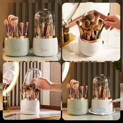 360°Rotating Base Makeup Brush Holder with Lid-Pink