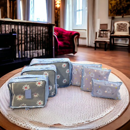 6 Pcs Waterproof Travel Storage Bag (Blue Printed )